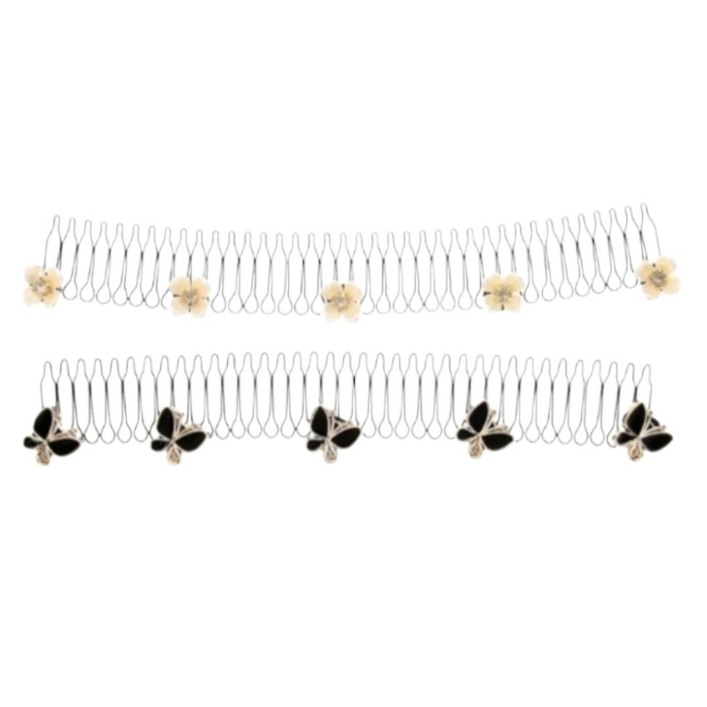 Decorative Hair Comb Set Black Hair Comb with Floral And Butterfly Accents NWT
